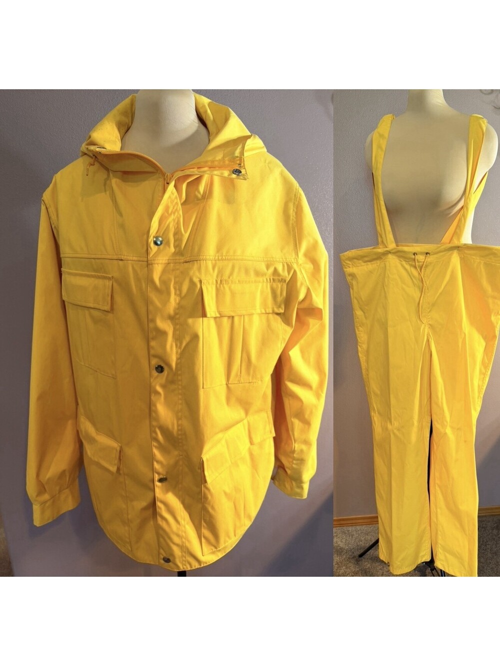 VTG 2 PC YELLOW SHELL STORMPROOF BIB& OVERALLS, London Fog
